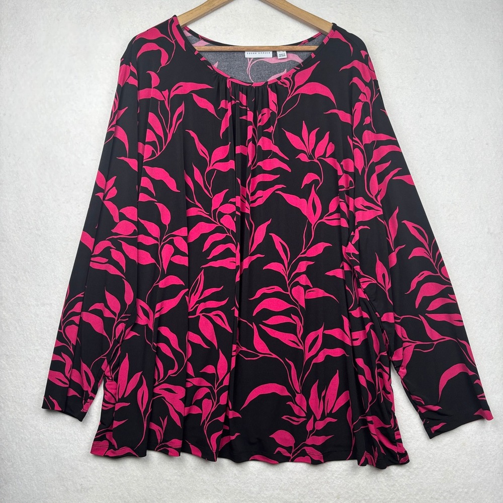 Susan Graver Knit Top Womens 4X Pleated Neckline Long‎ Sleeve